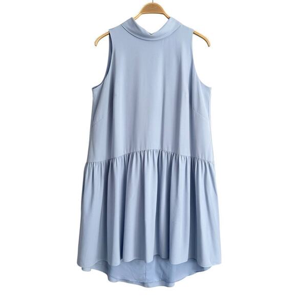 Eliza J sz 14 Dress Sleeveless A-Line Hi Low Blue Tiered Collar Keyhole Twee - Picture 1 of 6